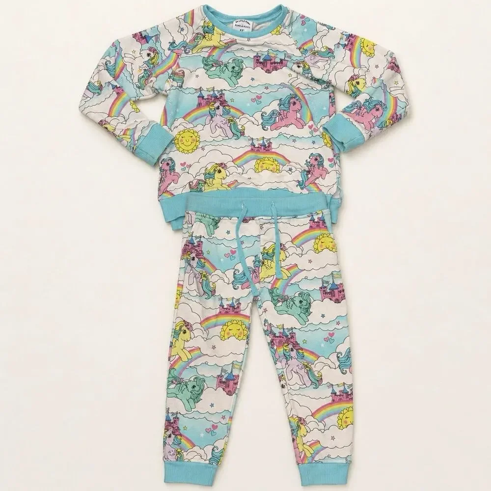 Bums & Roses x My Little Pony two-piece jogger set in girls size 3T.